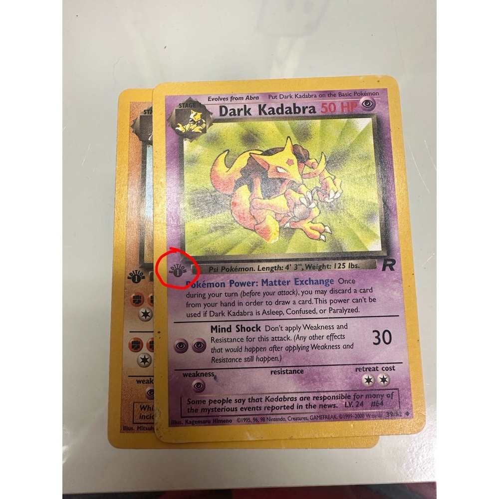 Dark Kadabra 1st Edition 39/82 Grey Stamp Error Misprint Pokemon Card